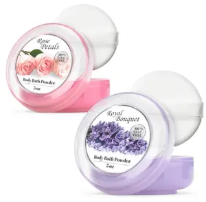 R-NEU 2 Pack Body Powder for Women with Powder Puff, 100% Talc-Free, Elegant Rose Petal & Royal Bouquet Scented Dusting Powder, After Bath for Soft Skin, Extra Large, (2 Pack, 5 Oz Each)