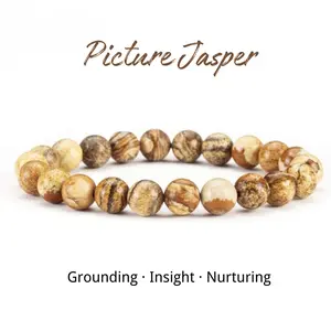 Lovskaya Picture Jasper Natural Crystal Bead Bracelet for Men & Women Elegant Fashionable Unisex Jewelry for Various Occasions Grounding Insight Nurturing