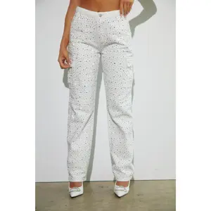 Women's Embellished Cargo Pants - White