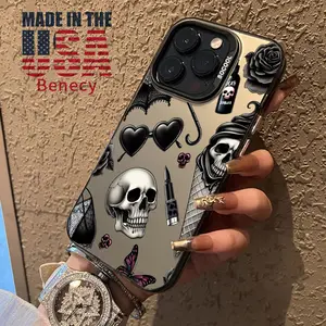 Phone Case for iPhone 15 16 14 Pro Max 13 12 11 XR XS Plus E Dark Skull Pattern Anti-Scratch Shockproof Pocket-Friendly durable Cover Cellphone Protective