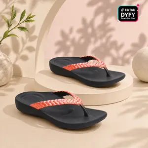 Aetrex Vicki Braided Thong Sandal - Coral Gloss | Arch Support Sandals for Foot Pain Relief & All-Day Comfort | Lightweight Walking Flip Flops