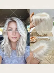 White&Grey,8-14inch,Women's & Straight Human Hair Topper with Side Bangs, Natural Look & Versatile Styling, Daily Wear, Adds Volume & Enhances Appearance, Bald Spots,5×9cm
