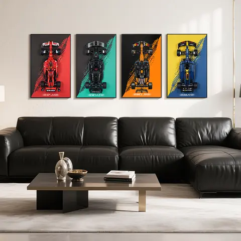 Popbricks Aluminum Wall Mount Display Wallboard for 42171/42141/42207/42206/42228 Car Models (Cars Not Included), Durable, Corrosion Resistant, Stylish Design, Shelves, Easy Assembly, Space-Saving, Living Room Decor, Great Gift for Motorsport Fans