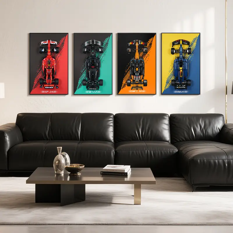 Popbricks Aluminum Wall Mount Display Wallboard for 42171/42141/42207/42206/42228 Car Models (Cars Not Included), Durable, Corrosion Resistant, Stylish Design, Shelves, Easy Assembly, Space-Saving, Living Room Decor, Great Gift for Motorsport Fans
