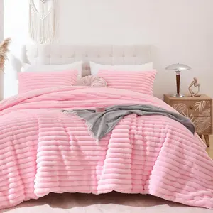 Fluffy Queen Comforter Set 3 Pieces - Pink Fleece Fluffy Comforter, Luxury Fuzzy Queen Bedding Set, Soft Warm Bed Set All Season, Heavy Faux Fur Comforter with 2 Pillow Cases