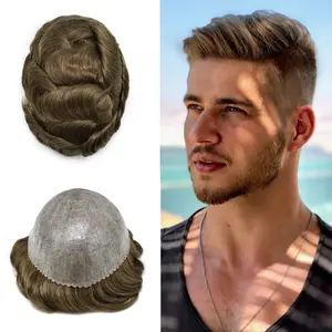Full Poly Hairpiece for Men Toupee Real Human Hair Replacement System Natural Looking Mens Wig Durable PU Injected Mens Hair System Hair Pieces for Men Hair Unit for Hair Loss protesis capilar hombre Male Hair Prosthesis