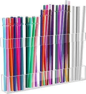 9.5” Large Acrylic Straw Holder for Cabinet Door - Reusable Tumbler Straw Organizer Storage, Small Kitchen Accessories Container, Ultra Sticky Cupboard Door Mounted (Transparent)