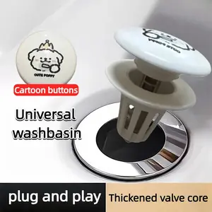 Cartoon-Patterned Spring Core, Sink Drain Plug for Bathroom Washbasin, Bathtub Drain Plug, Washbasin Drain Plug, Anti-Clogging Bouncing Drain Stopper, Odor-Proof Press Type, Bathroom Additions, Cute Dog Creative Bouncing Bottom Plug