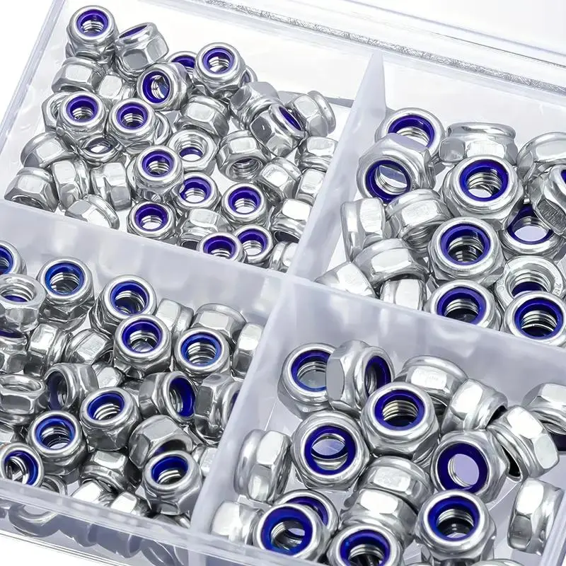 175pcs Lock Nut and Hex Nut Combination Kit, Metric Nylon Insert Lock Nuts M3 M4 M5 M6 M8 M10, Durable Stainless Steel Fasteners for DIY Projects