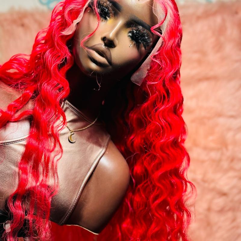 180% density human hair red scarlet wig, 13x4 Transparent lace frontal