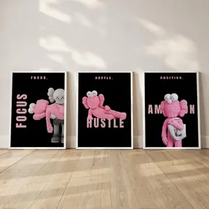 Black and Pink Hypebeast Wall Art, Focus, Hustle, Ambition