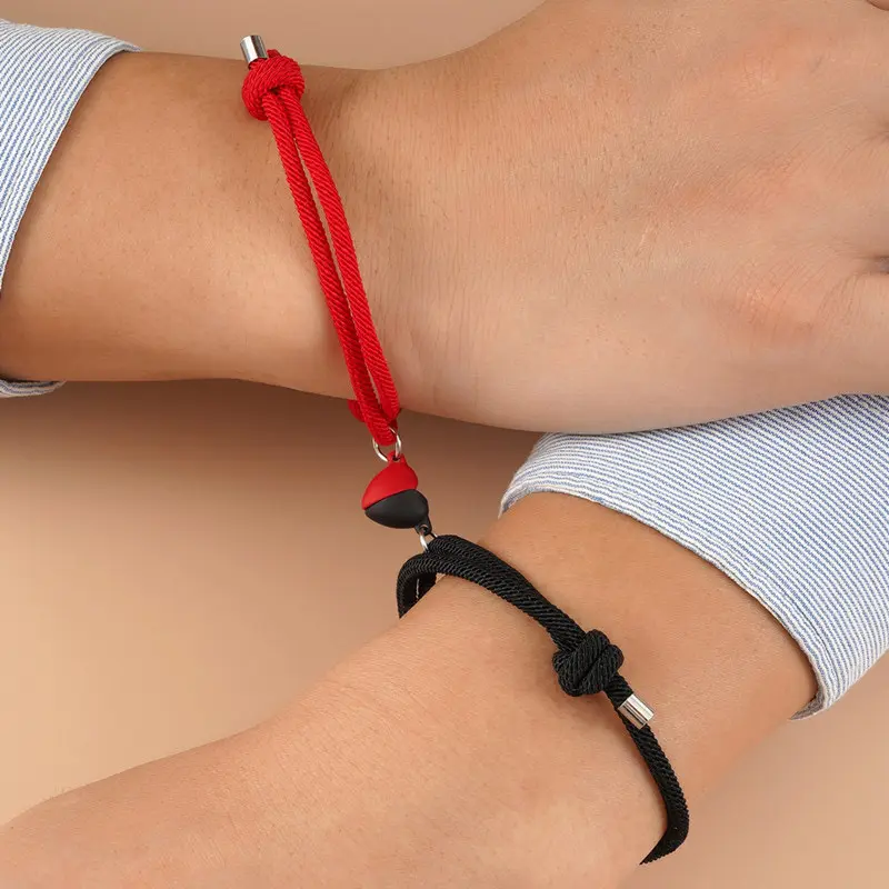 Love Jewelry Black and Red Heart Matching Bracelet Set for Couples, Friends, and Family - Perfect for Anniversaries, Valentine's Day, Birthdays, and Christmas