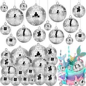 26 count Disco Ball, 5 Sizes Disco Ball Ornaments Mini Mirror  Disco Balls Cake Topper Disco Themed Party Christmas Tree Ornaments Supplies (3.2inch, 2.4 Inch, 2 Inch, 1.6 Inch, 1.2 Inch)