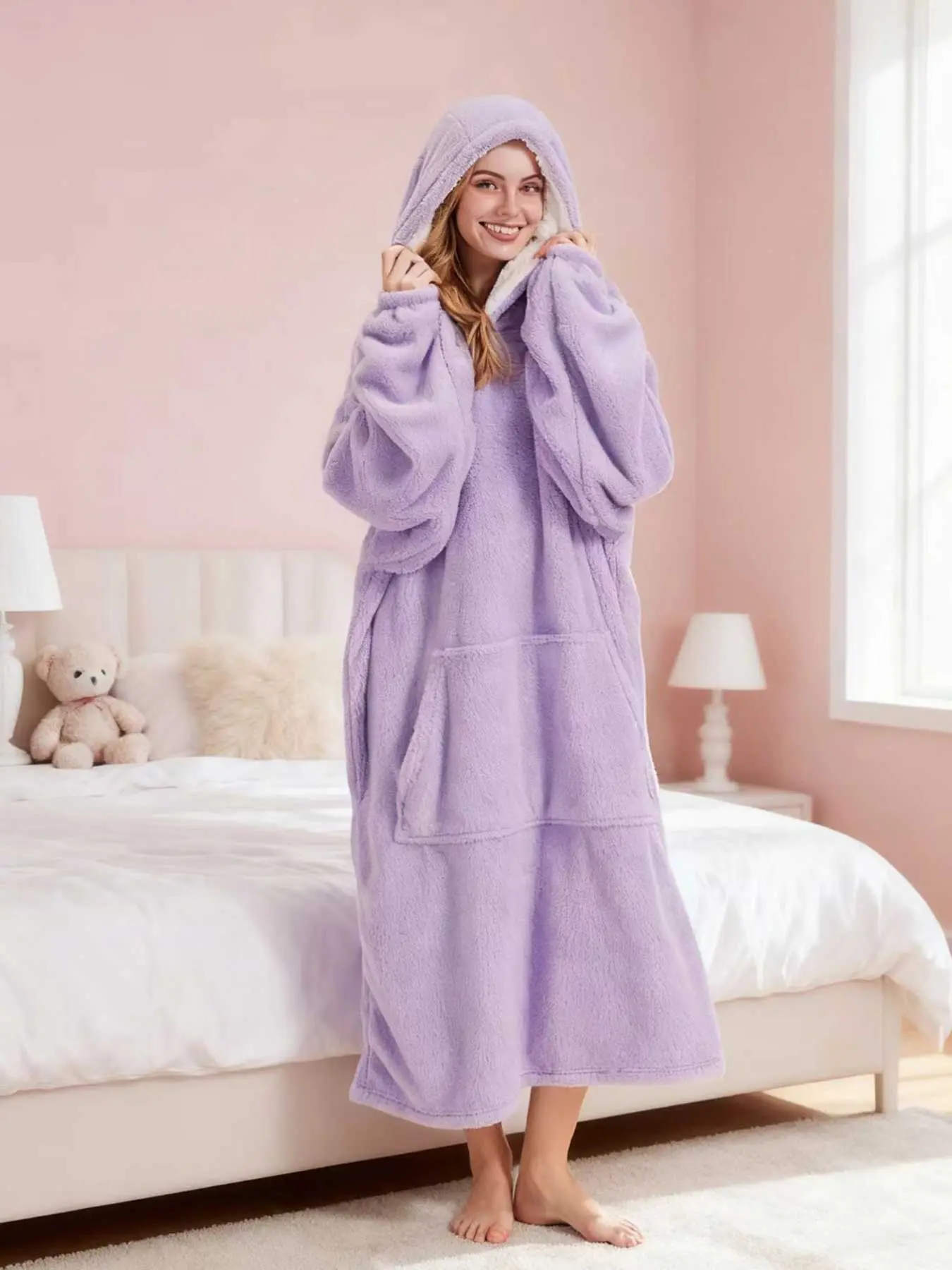 Women's Fall Winter Hooded Fleece Set, Warm Cozy Sleepwear for Home & Lounging, Perfect Christmas Gift Idea, Hooded Fleece Onesie
