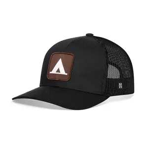 Tent Trucker Hat  |  Black Campground Trail Signs Snapback