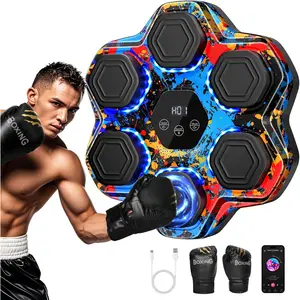 Music Boxing Machine,   Boxing Machine with Gloves, Wall Mounted Music Punching Trainer for  Adult, LED  Workout Punching Machine with 9 Modes & 9 Speeds