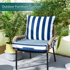 Outdoor Sofa Deep Seat Cushion Backrest Set, Modern Striped Thick Waterproof Durable, Pet Friendly Easy Clean, Patio & Garden Seating
