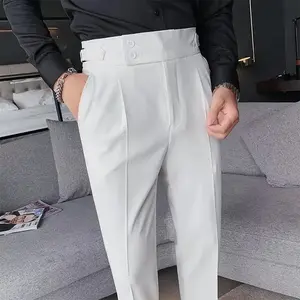 Autumn Casual Men’s Suit Pants – Straight Leg, Slim Fit, High Waist, British Style, Business Attire, Menswear, Long