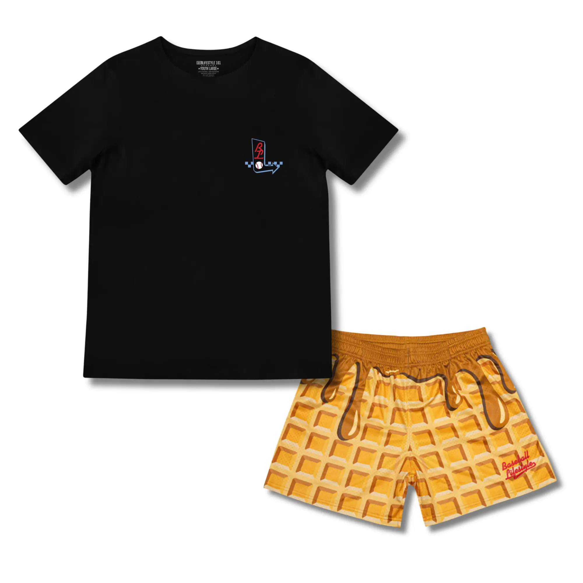 Baseball Lifestyle 101 Batter Up Baseball Tee & Mesh Shorts Set | Summer Athletic Outfit for Youth & Adults