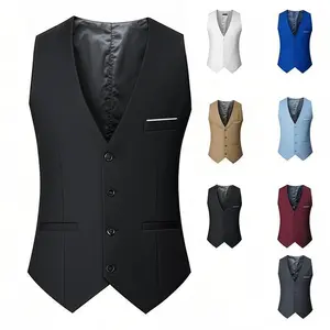 Cross-Border European and American British Fashion Men's Casual Suit Vest Slim Fit Groomsman Professional Workwear Vest Fabric Menswear