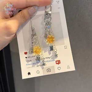 2PCS Lucky Four-Leaf Clover Phone Charm & Keychain Set, Yellow Clover Beaded Strap with "Good Luck" Pendant, Cute Accessories for Phones, CCD Cameras & Bags
