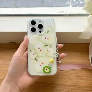 Cute Apple Pattern Phone Case with Lanyard, Decorative Phone Protector Cover, Phone Accessories Compatible with iPhone 16 15 14 13 12 Pro Max, Casing
