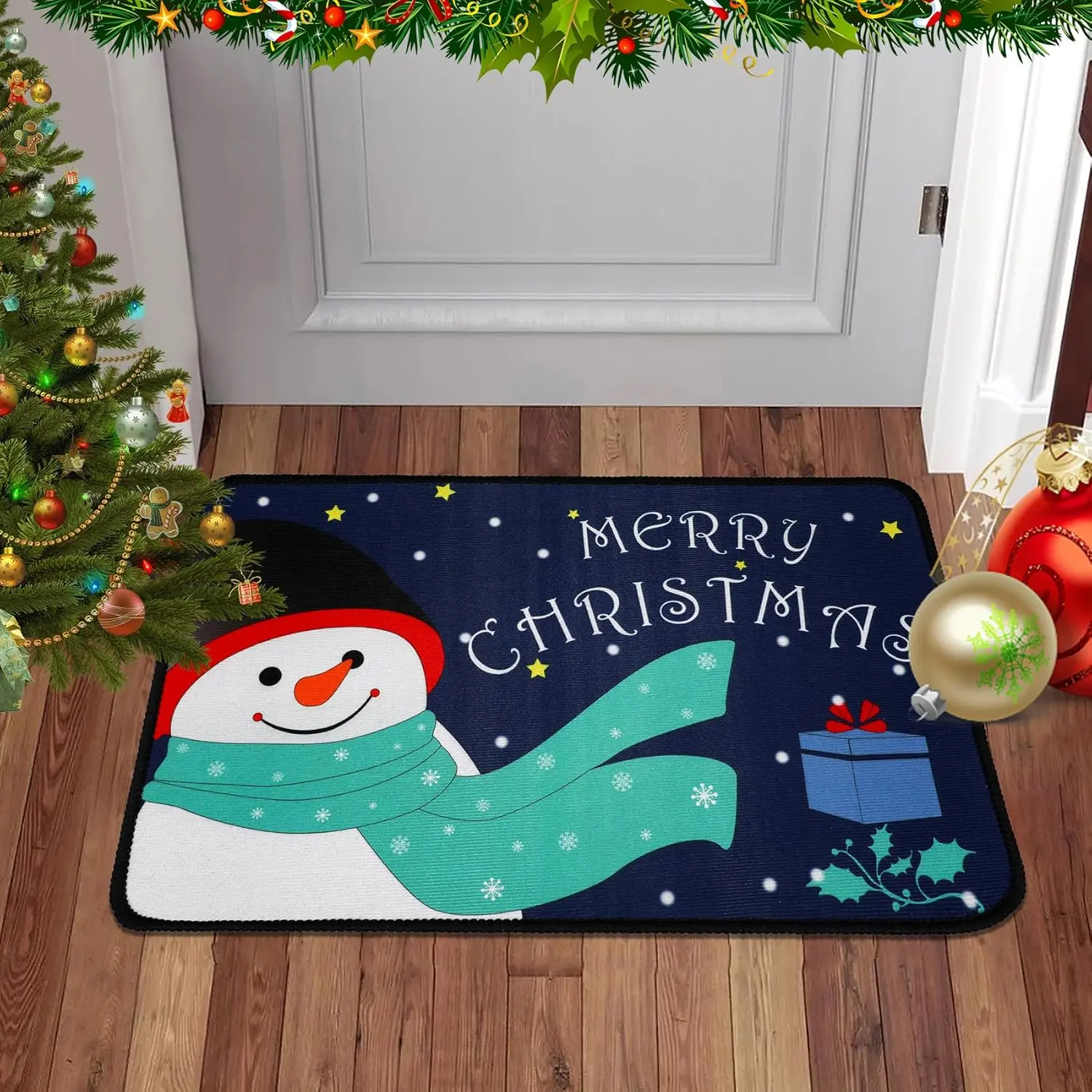 Christmas Snowman Doormat Non Slip Front Door Mat Xmas Floor Mats Winter Holiday Mat Christmas Decor Mat Welcome Door Mat for Entrance Indoor