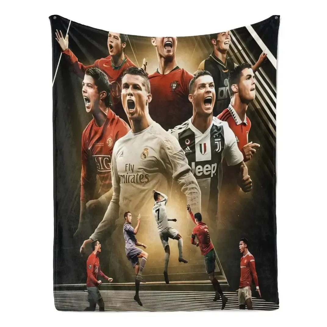 Cristiano Ronaldo CR7 Football Star Flannel Blanket, Soft Plush Fleece Throw for Adults Kids, Cozy Sofa Bed Bedroom Picnic Blanket, Soccer Fan Gift