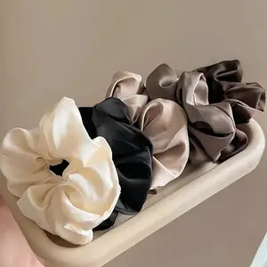 5PCS Women Hair Ties Scrunchies Set, Elastic Ponytail Holders, Satin Hair Bands in Solid Colors, Soft Stretch Hair Accessories for Women Girls, Daily Wear, Makeup, Workout, Party, School, Travel, Gift