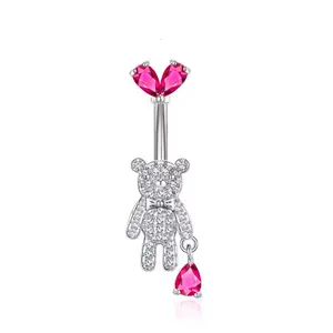 Pretty Cute Trendy Stainless Steel Belly Button Ring with Cute Cartoon Design, Lovely Crystal Details, Unisex Accessory, body jewelry