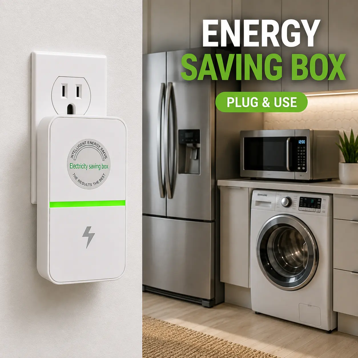 Household Energy Saver Plug, Electricity Saving Box with US Plug, Compact Plug-In Power Saving Device for Refrigerator, Kitchen Appliances, Laundry Room & Everyday Home Use