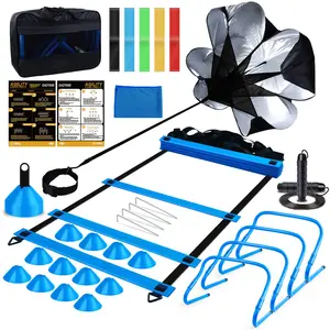 Speed Agility Training Set- Agility Ladder,12 Cones, 4 Adjustable Hurdles,Parachute, Exercise Workout Equipment Boost Fitness & Increase Quick Footwork