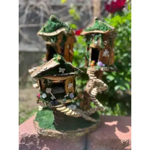 Triple Fairy House Large Fairy / Pixie House Fully Decorated And Lights Fairy Garden Houses