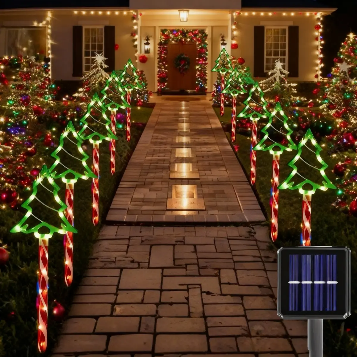 Solar-Powered Christmas Standing Lawn Ground Lights, 8/12 LED Garden Stake Lights with 8 Flashing Modes, No Plug Required Outdoor Decor for Lawns, Holiday Party Use