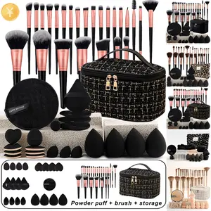 47/44/23pcs Professional Makeup Brush Set, Super Soft Nylon Bristles and Concealer/contour Sponge - Wet/dry Use, Full-size Expandable Box, Eyeshadow Blending Kit, Suitable for All Glossy Brown Powder Types, Contours, Highlights, Eyeshadows - Suitable