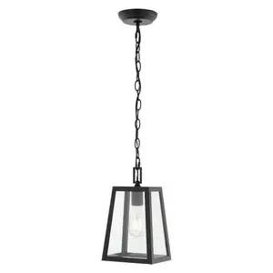 JONATHAN Y Glendale Farmhouse Industrial Iron/Glass Outdoor LED Pendant; for Living Room, Bedroom, Kitchen, Office