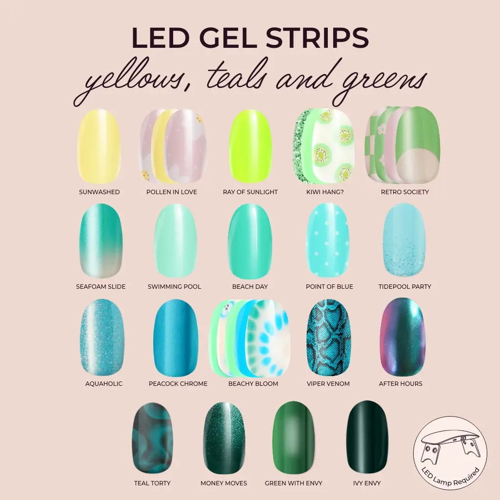 Kleo Kolor LED Gel Strip Collection - Gentle Nail Care Manicure Strips, Yellow, Teal & Green Varieties, Gel Strip Nail Art Accessories