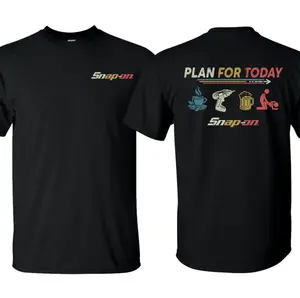 PLAN FOR DAY Snap-on T-Shirt - Double Sided Printed 100% Cotton Fitted Crew Neck Short Sleeve Casual Unisex Top Made in USA, Full Sizes