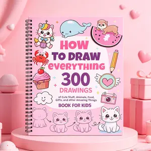How to Draw Everything 300 Spiral Book for Kids, Cute Animal Food Drawing Guide, Educational Art Activity Book for Beginners