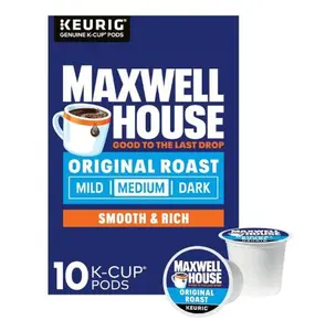Maxwell House Original Roast Medium Roast K-Cup Coffee Pods Beverage, 10 ct Box