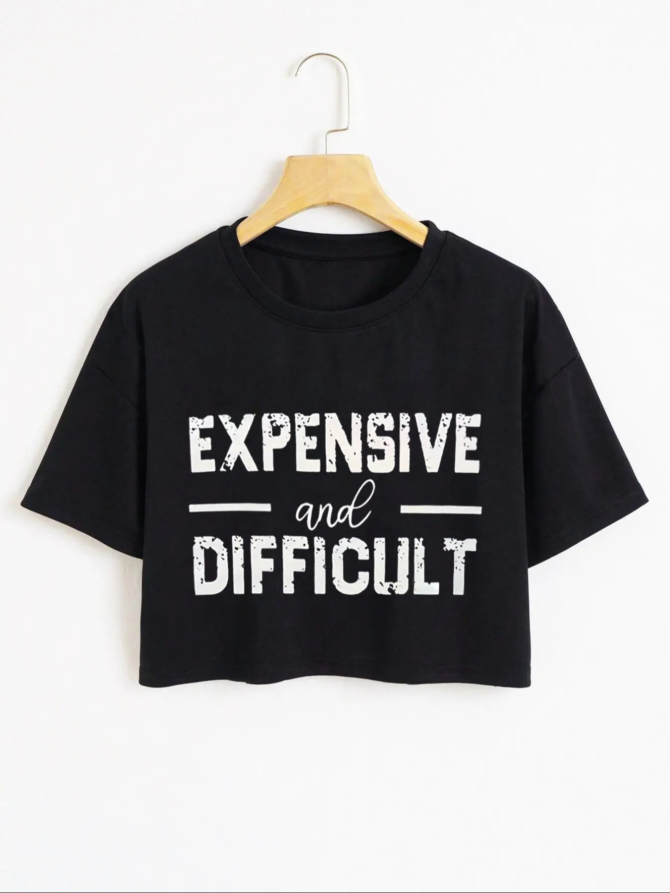 Women's Letter Print Drop Shoulder Crop Tee, Casual Short Sleeve Round Neck T-shirt for Daily Wear, T Shirts for Women, Graphic Tees, Casual Everyday Tops, Streetwear Tops for All Seasons, Clothing
