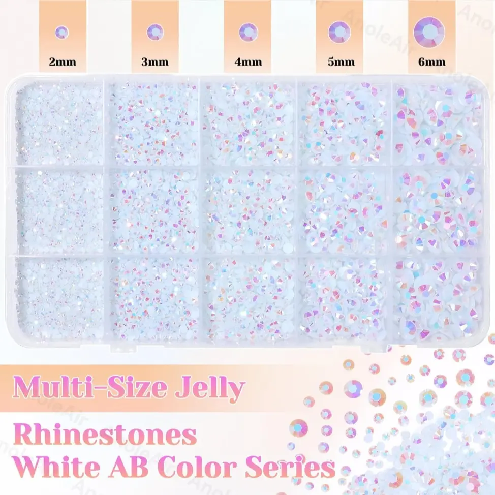 Nude Ab Colorful Flat Bottom Jelly Glitter Rhinestones, Clear Sparkling Nail Art Accessories, Handmade DIY Universal Decorations，Nail Art Rhinestones 、 Flatback Crystals 、 with Adhesive Glue 、 Diamond Painting, Nail Gems