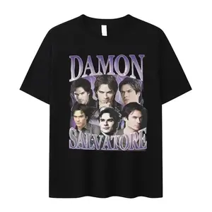 Damon Salvatore IanSomerhalder TV Drama Pattern Tshirt for Women Retro Gothic Fashion Oversized T-shirt for Women's Street Wear everyday modern Youth Hooded  Ash NICU Nurse Unisex Premium White Hooded  fit size sunday heavy-duty sweatshirt black pullover