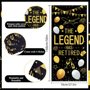 Retirement Party Decorations, Black Gold Happy Retirement Banner Balloons Swirls, Legend Has Retired Backdrop