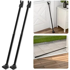 2-in-1 Door Security Bar & Sliding Patio Door Security Bar (2 Pack) with Interchangeable Caps, High Grade Iron Construction, Black