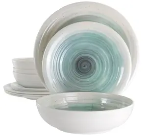 12 Piece Lightweight Melamine Dinnerware Set in Light Blue