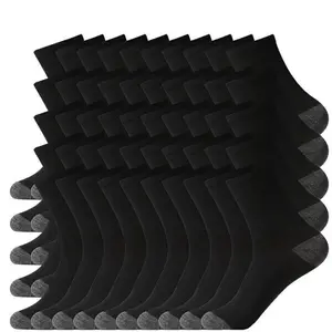 20/30/50 Pairs Men's Black Crew Socks - Breathable, Comfortable Mid-Calf Socks with Textured Design for Casual Attire, Cute Socks