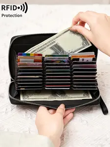 Ladies' long wallet, solid color large capacity wallet, RFID anti-theft, hardware zipper closed hand-held wallet, multifunctional separated zipper wallet, 36 card slot accordion style design card bag wallet, suitable for daily travel and tourism travel