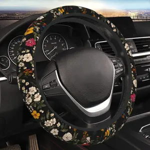 1pc colorful flower elastic steering wheel cover, universal 15-inch non-slip steering wheel cover, good hand feel and attractive appearance Car Accessories Automotive