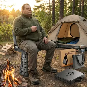 2026 Upgraded Collapsible Stool with Backrest, Adjustable Height Telescopic Camping Stool with Cushion & Carry Bag, Heavy Duty Portable Folding Chair for Camping, Fishing, Hiking & BBQ, Perfect Mother’s Day Gift